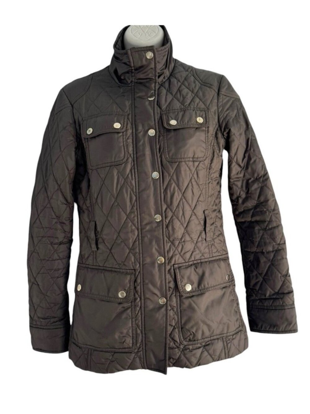 Banana Republic Factory Women's Size XS Brown Quilted Zip Up Jacket Snap Pockets